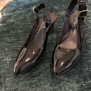 Agl Black Slingback Heels with Patent Finish